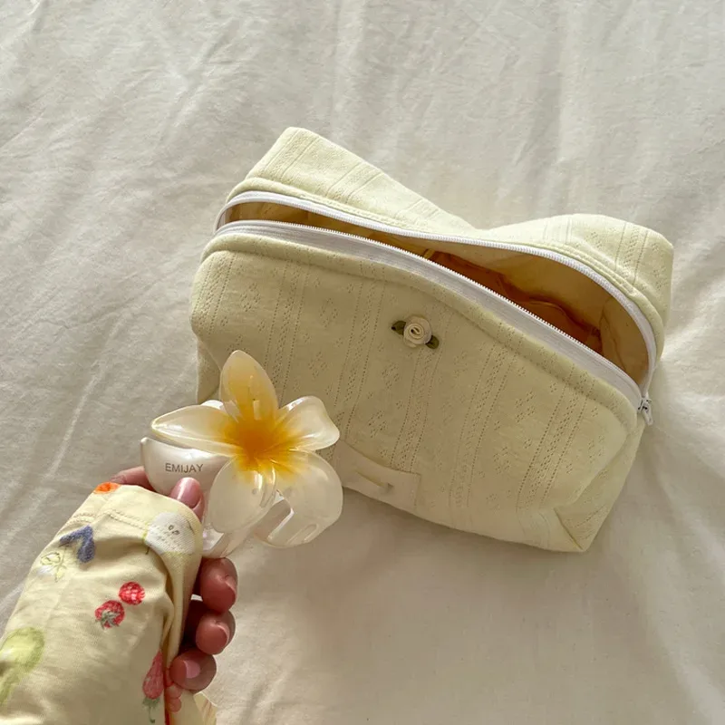 mini sac de rangement à imprimé floral pour femmes, sac à crayons rose doux, sac à fermeture éclair solide, trousse de maquillage mignonne, sac rectangulaire pour étudiants, porte-monnaie chic, nouveau