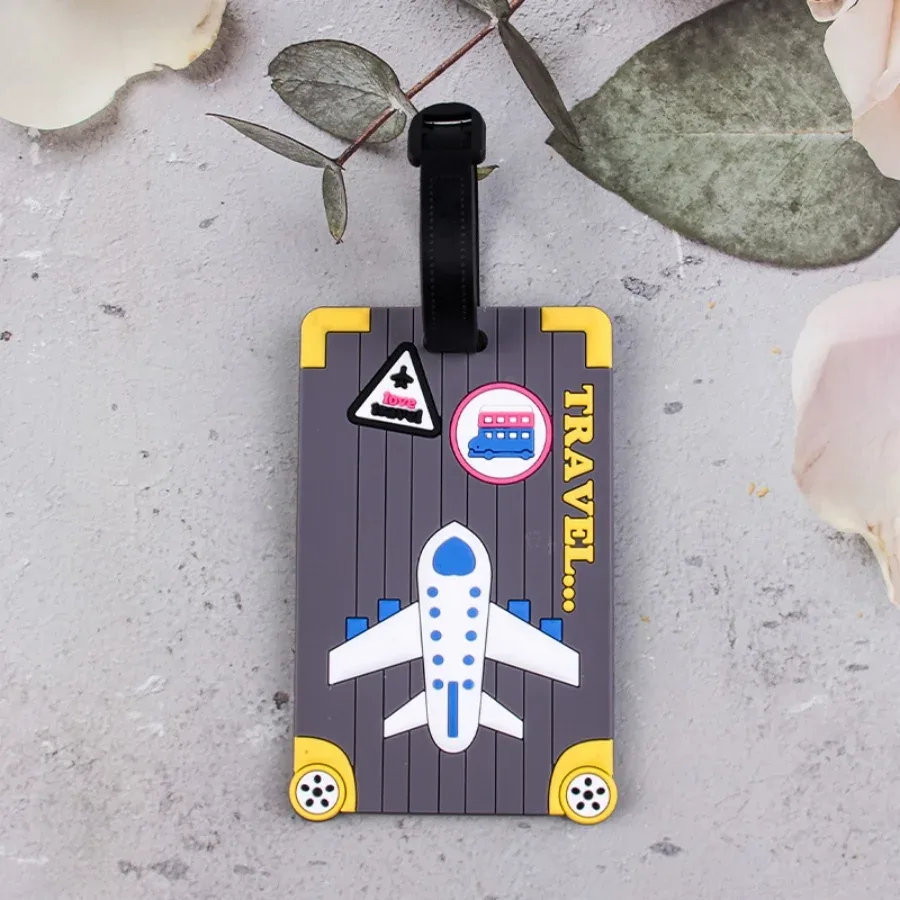 étiquettes de bagage en pvc souple, motif d'avion, étiquette de bagage mignonne, étiquette de valise créative, dessin animé, passe d'embarquement, accessoires de voyage en avion