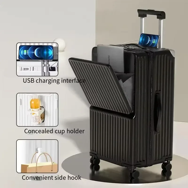 valise bagage roulante plastique dur jaune doré lignes verticales grande capacité voyage business compartiment ordi portable