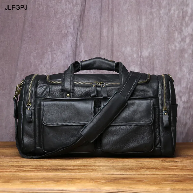 JLFGPJ-Sac à main de voyage en cuir de vachette pour homme, couche supérieure, grande capacité, décontracté et simple, sac à bandoulière en cuir véritable