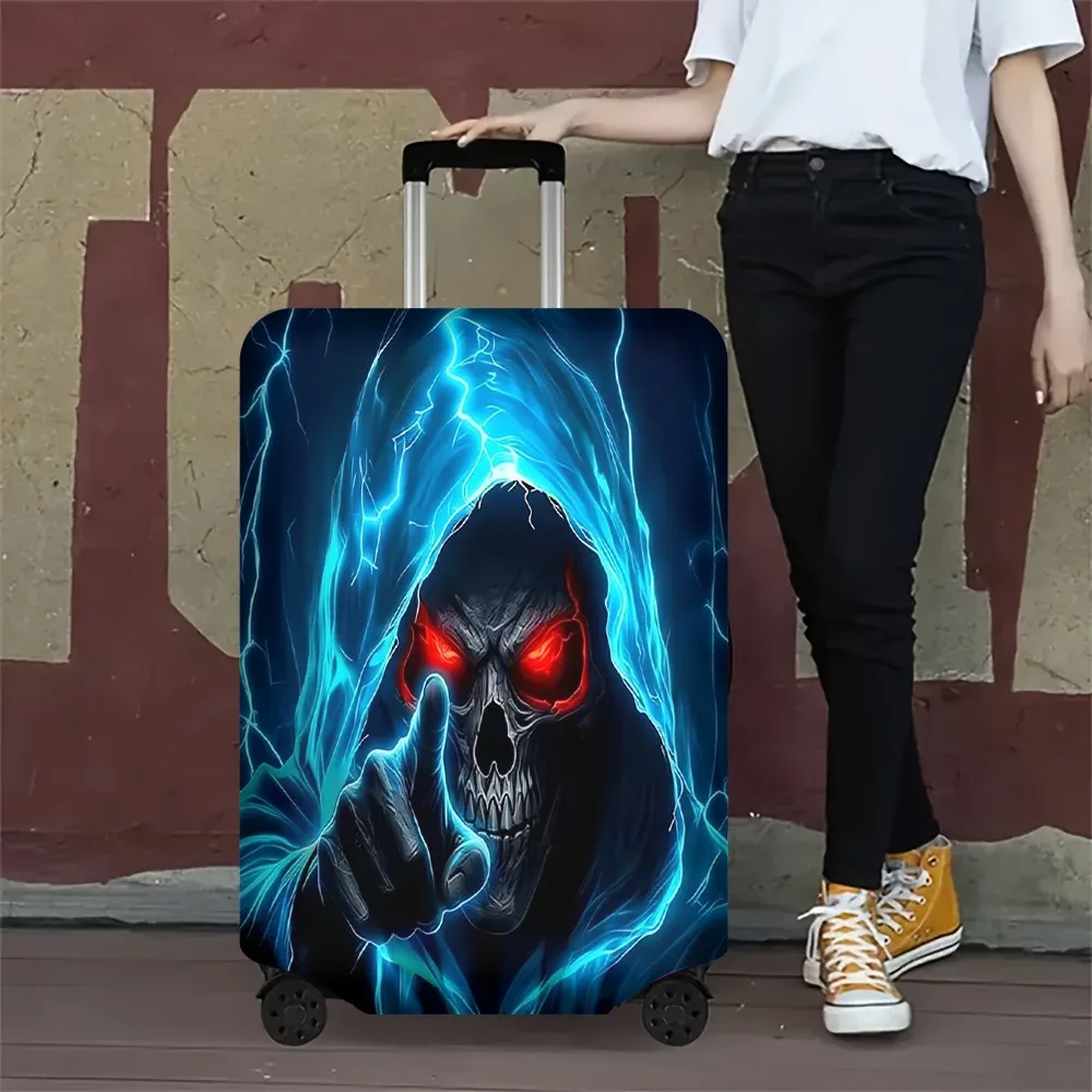 housse valise polyester imprimé crâne yeux rouges lumières bleues nuit bleu électrique noire protection voyage