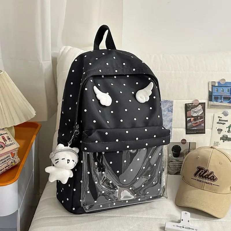 sac à dos bleu à pois, sac d'école classique unisexe, matériau en nylon, style jeune, capacité de 20 à 35 l, capacité pour ordinateur portable de 14 pouces