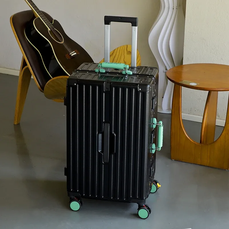 valise de voyage grande capacité bicolore 20-28 pouces avec cadre en aluminium renforcé, bagage en pc avec roues à frein, sac de cabine pour étudiant