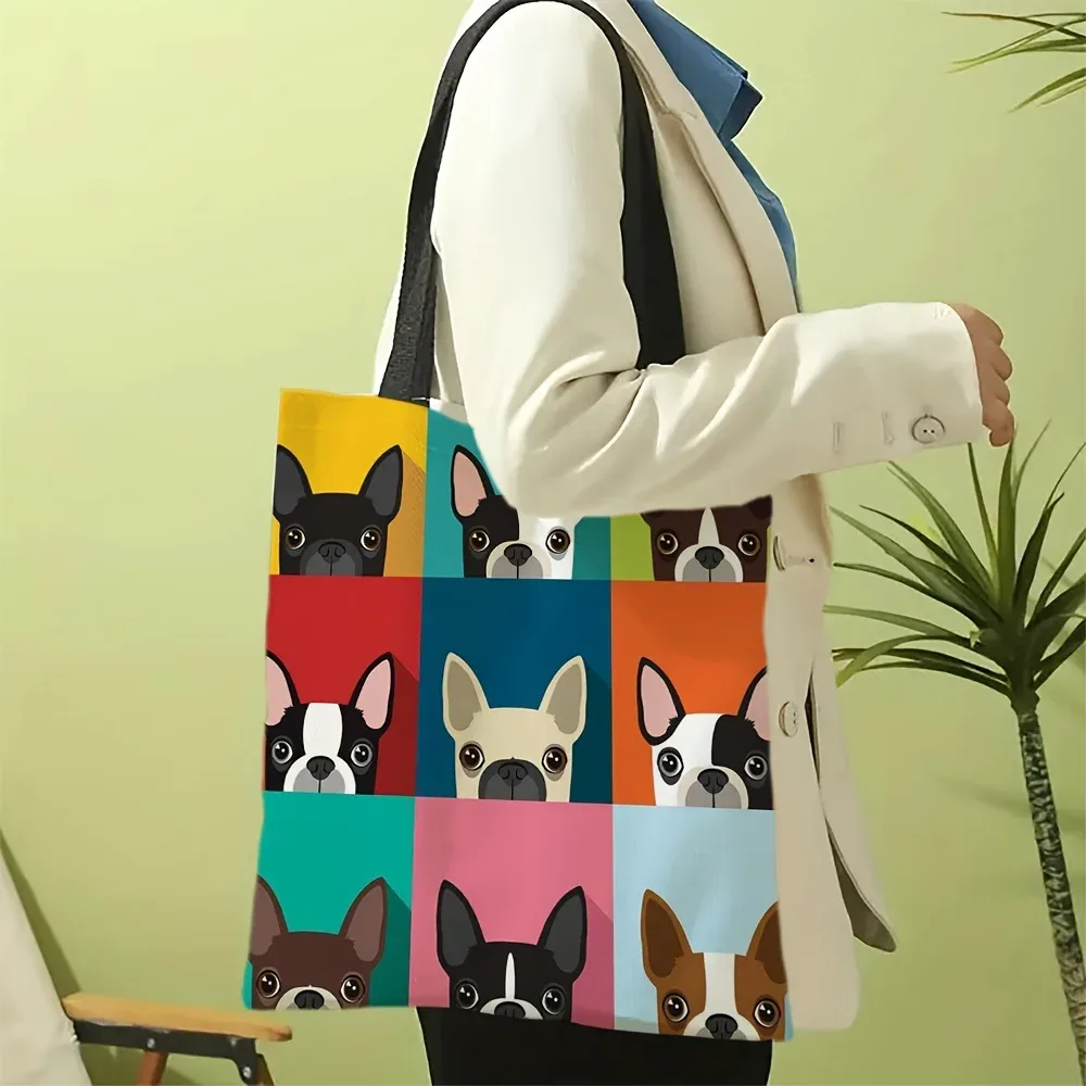 nouveau sac à main imprimé bouledogue français double face, sac de shopping décontracté de grande capacité, sac à bandoulière multifonctionnel