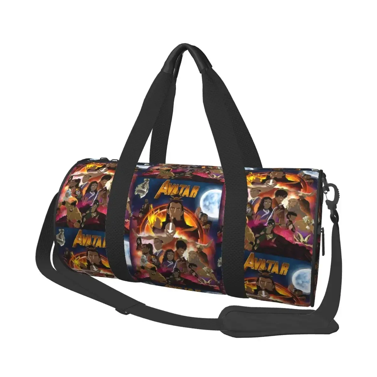 sac voyage polyester motif bœufs stylisés poignée amovible bande épaule usage week end sport cylindrique durabilité