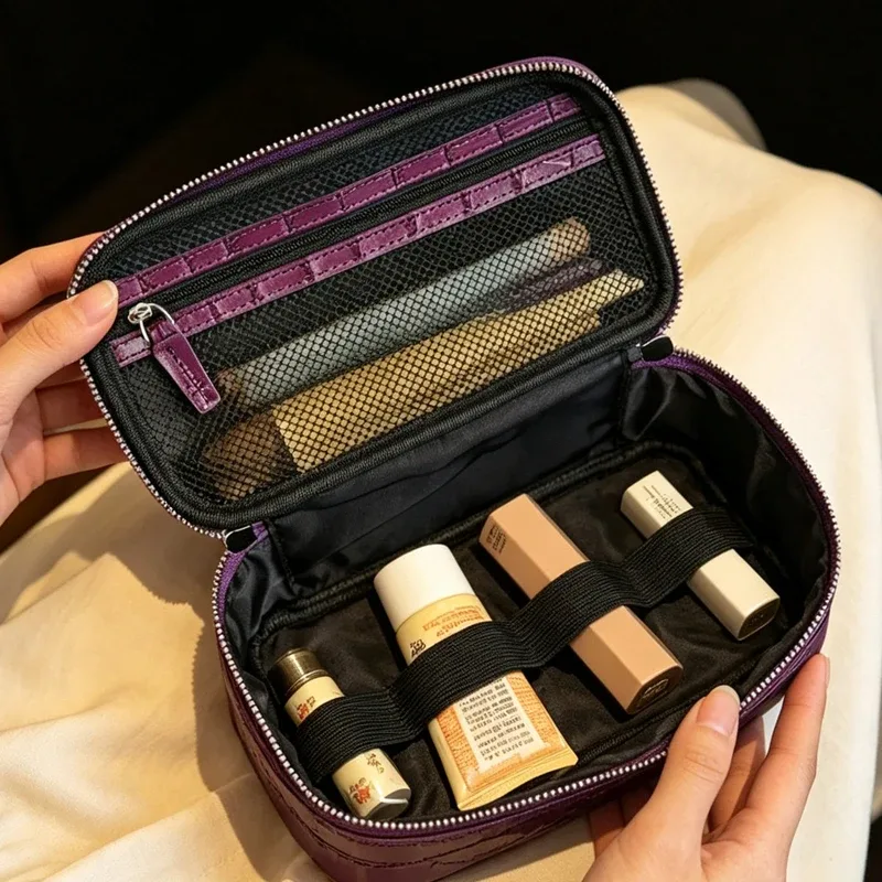 sacs de boîte de maquillage en cuir véritable avec initiales personnalisées pour femmes, sacs à main et bourses de luxe de styliste 2026 neufs en cuir de vache deux tailles, sac de voyage organisateur de maquillage