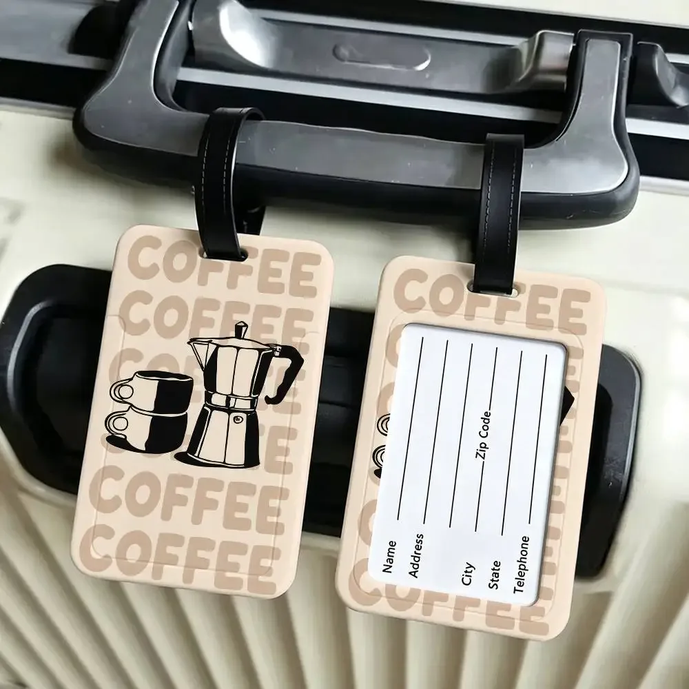 étiquette bagage plastique pvc beige vert rouge grains café tasses machine voyage ecole usage journalier