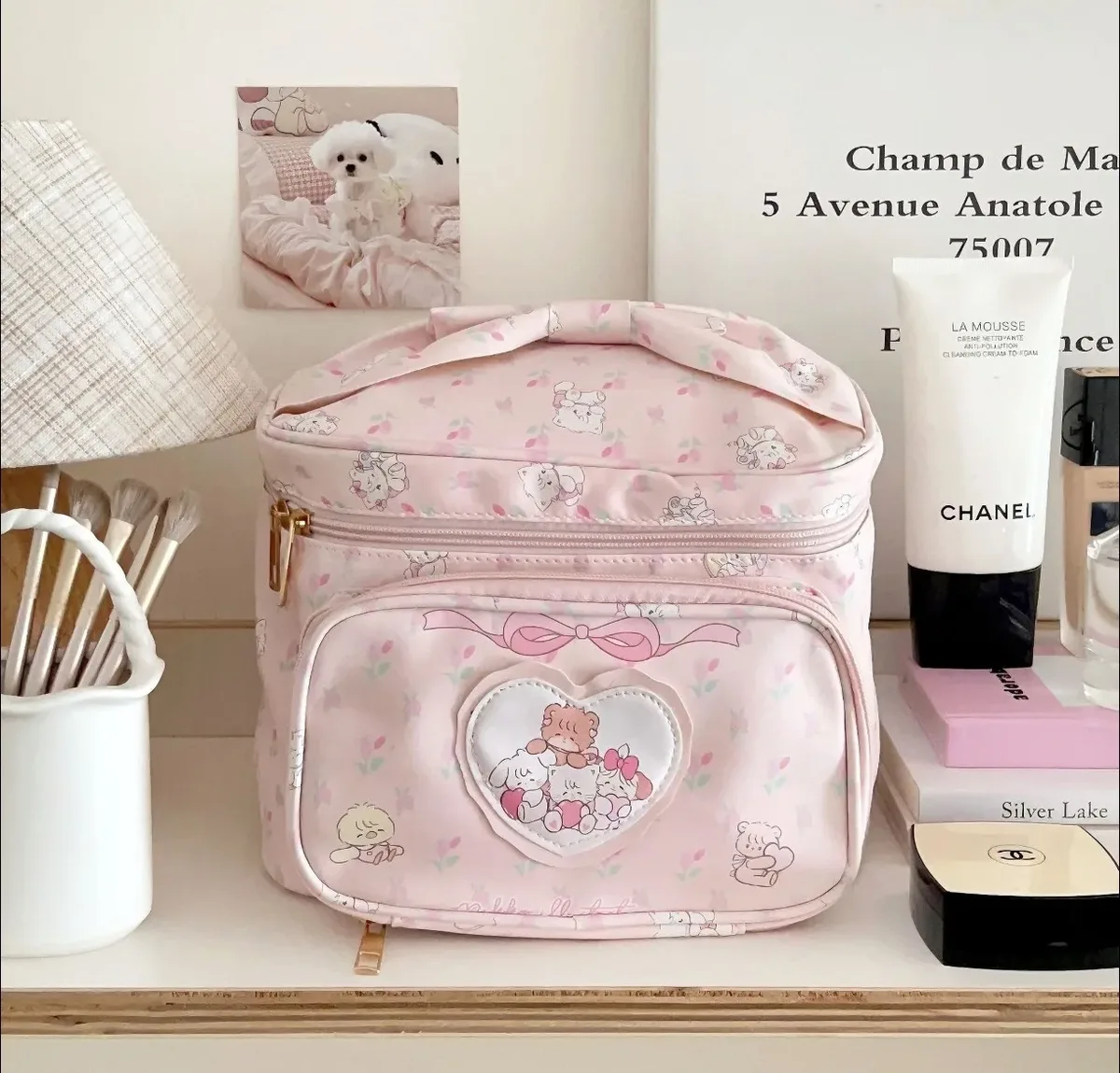 sac de maquillage princesse mikko mignon, sac à main portable de grande capacité, organisateur de rangement de cosmétiques de voyage pour adolescentes