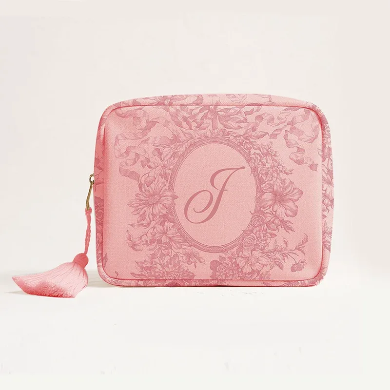 pochette de maquillage en toile rose avec lettres imprimées, mini sac de rangement de voyage pour dames, sac de lavage de cosmétiques, mode beauté essentielle organi