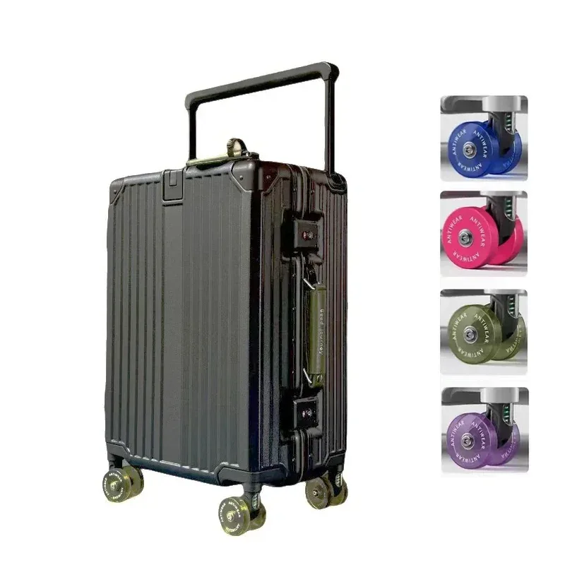 valise pc aluminium roues pivotantes silencieuses serrure tsa compartiments internes couleur noire ligne dorée grande capacité voyage
