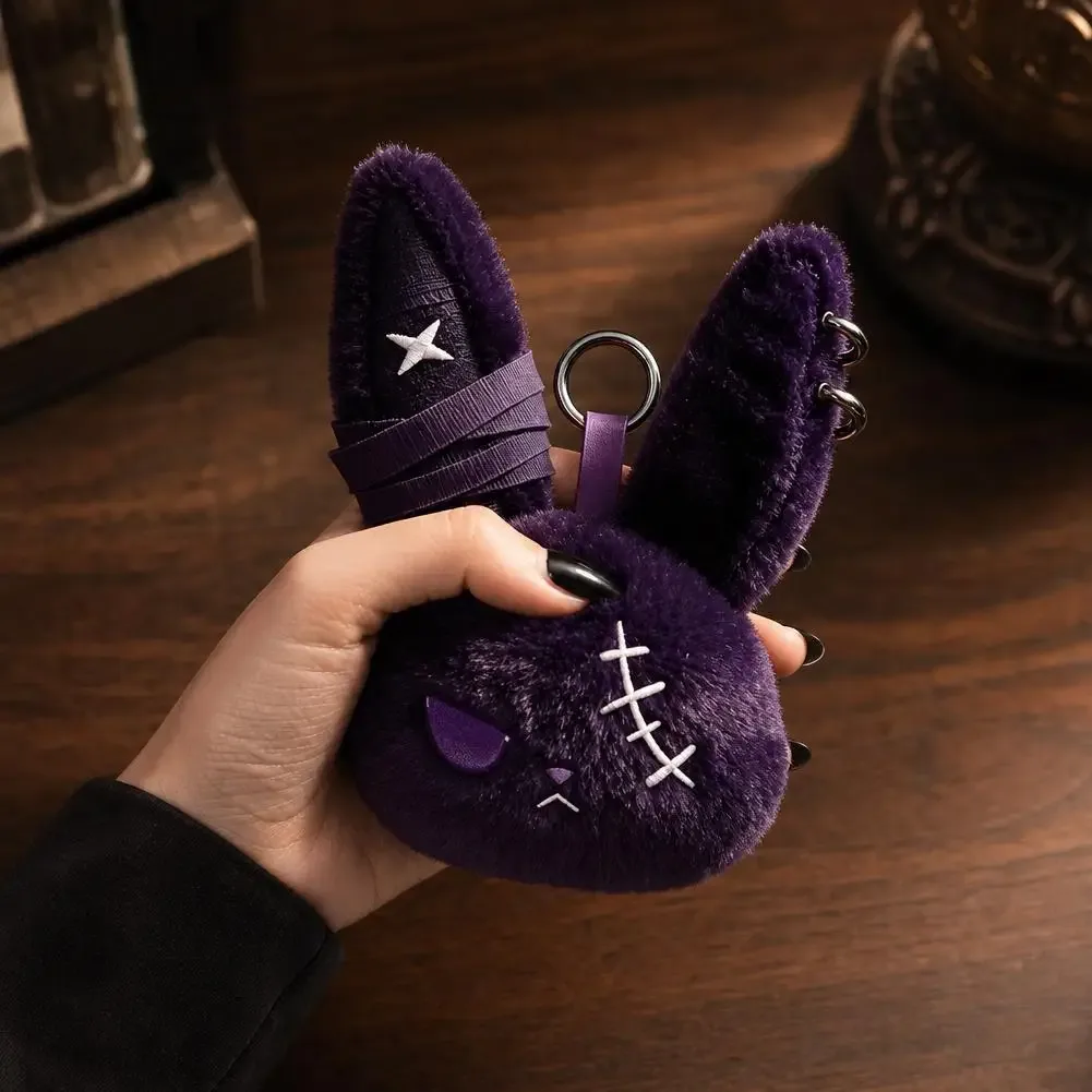 breloque de sac gothique en peluche lapin noir, porte-clés, pendentif lapin kawaii, accessoire de sac à main, décoration à suspendre pour sac à dos