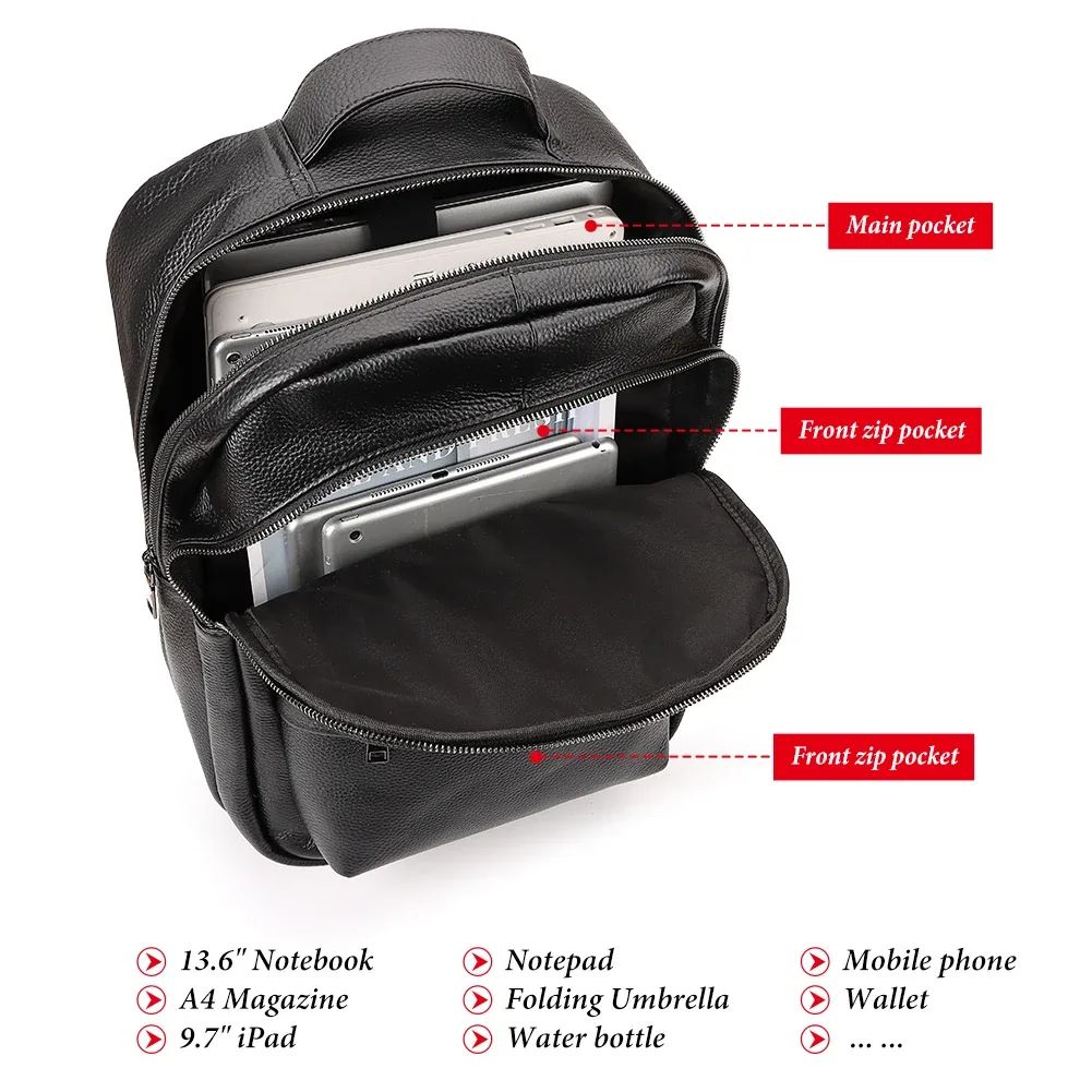 humerpaul-sac à dos en cuir couche supérieure pour hommes, cartable grande capacité pour adolescents, sac à dos pour ordinateur portable, haute qualité
