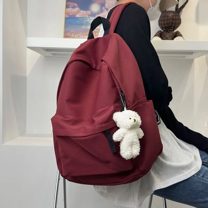 sac à dos de style minimaliste japonais, grande capacité, couleur unie, double bandoulière, pour étudiantes et lycéennes