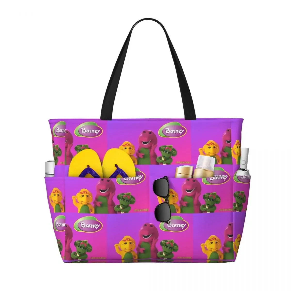 sac voyage polyester motifs personnages animés sacoche noire poches latérales grande poche avant usage voyage sport plage yoga