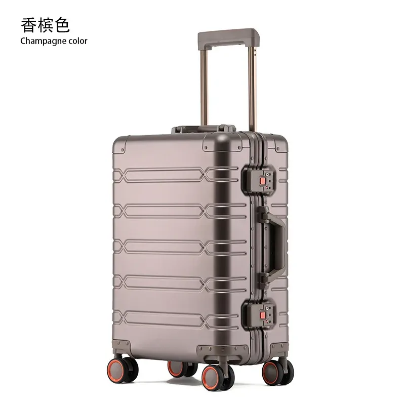 valise à roulettes de grande capacité en alliage d'aluminium et de magnésium, style rétro, avec serrure, pour voyages d'affaires.