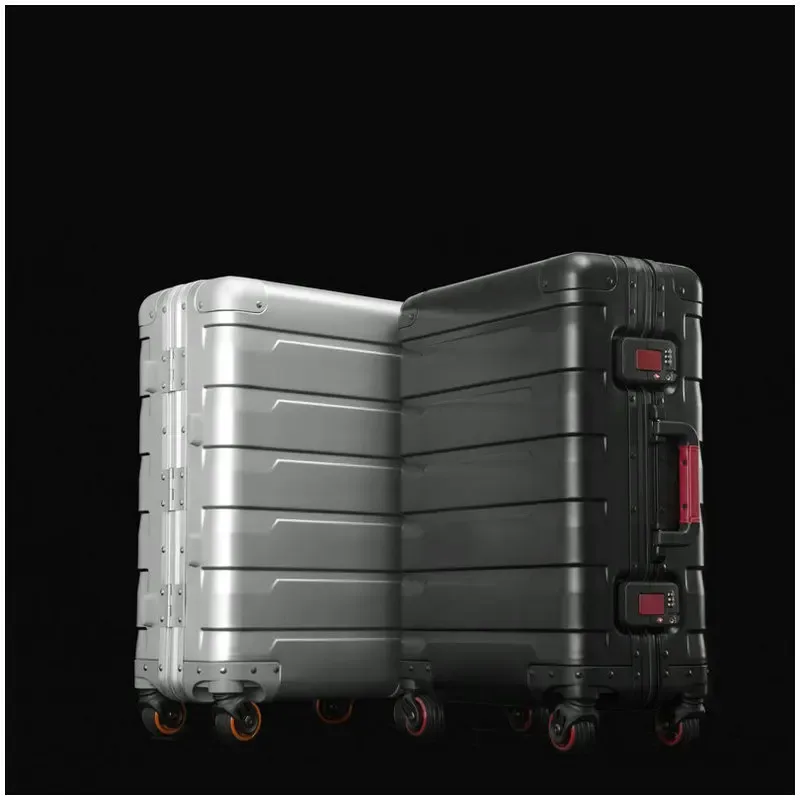 bagages de voyage tout en aluminium pour hommes et femmes, roue universelle, boîte en métal à la mode, bagages d'affaires, valise à roulettes, 20/24 pouces, nouveau