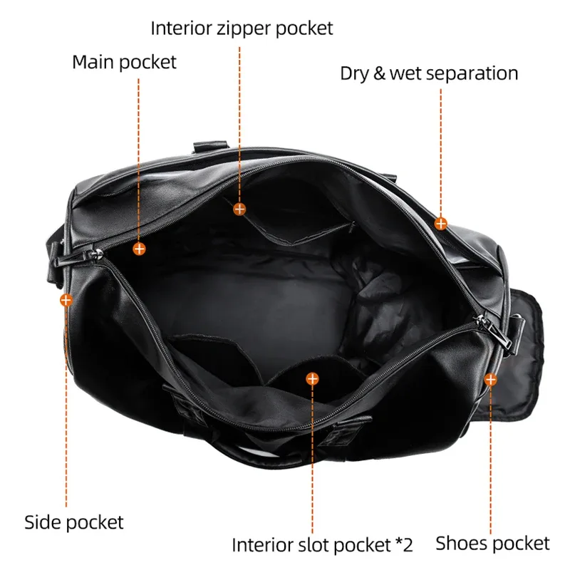 sac de voyage de grande capacité, sac à main de voyage en pu pour hommes, bagages à main, sacs de sport doux et décontractés noirs, grands sacs de week-end, fourre-tout de voyage