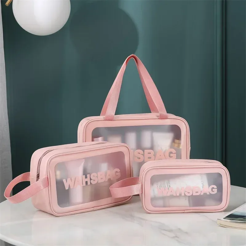 sac à cosmétiques transparent pour femmes, ensemble de 3 pièces, sac de toilette étanche, sac de bain en pvc de grande capacité, sac de rangement portable, essentiels de voyage