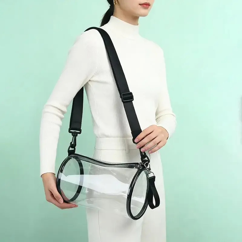 sac à bandoulière transparent pour femme, mini sac à main en forme de cylindre laser, pour le quotidien et les soirées