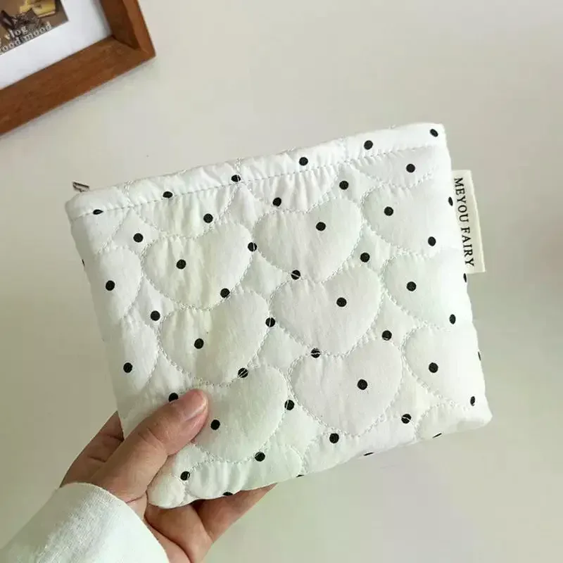 trousse de maquillage matelassée à pois pour femmes et filles, petite et grande, pour rouge à lèvres, pinceaux, cosmétiques, étui portable, mini portefeuille, porte-monnaie