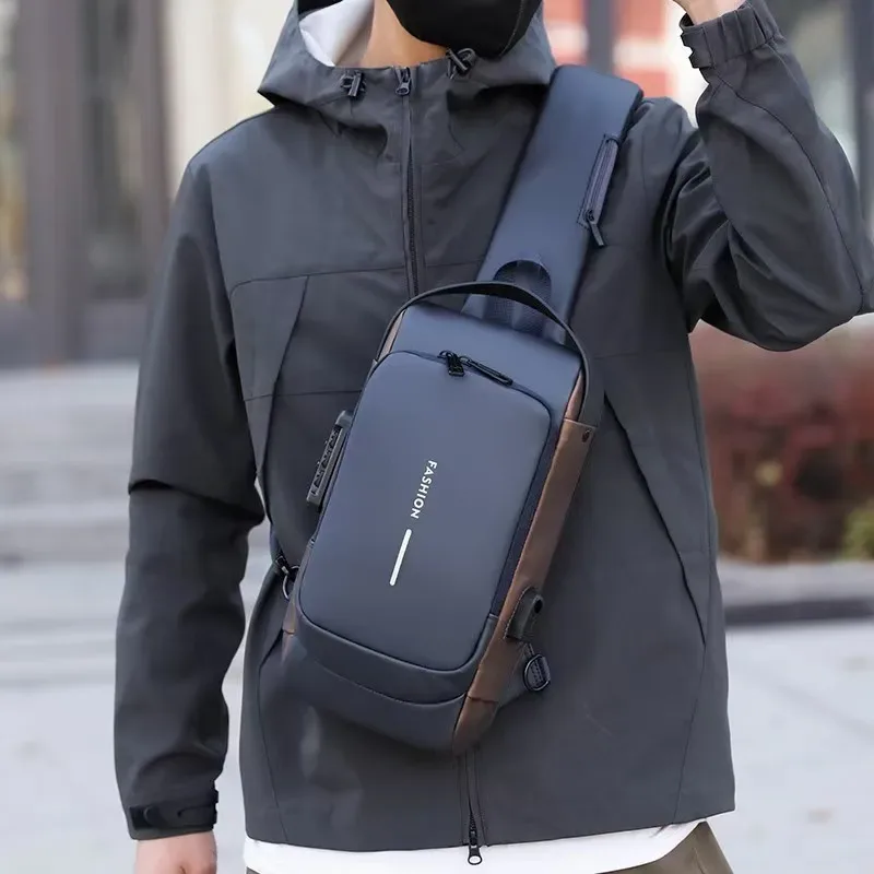 sac bandoulière pour hommes et femmes, sac à dos antivol avec port de charge usb, sac de poitrine imperméable avec serrure à code