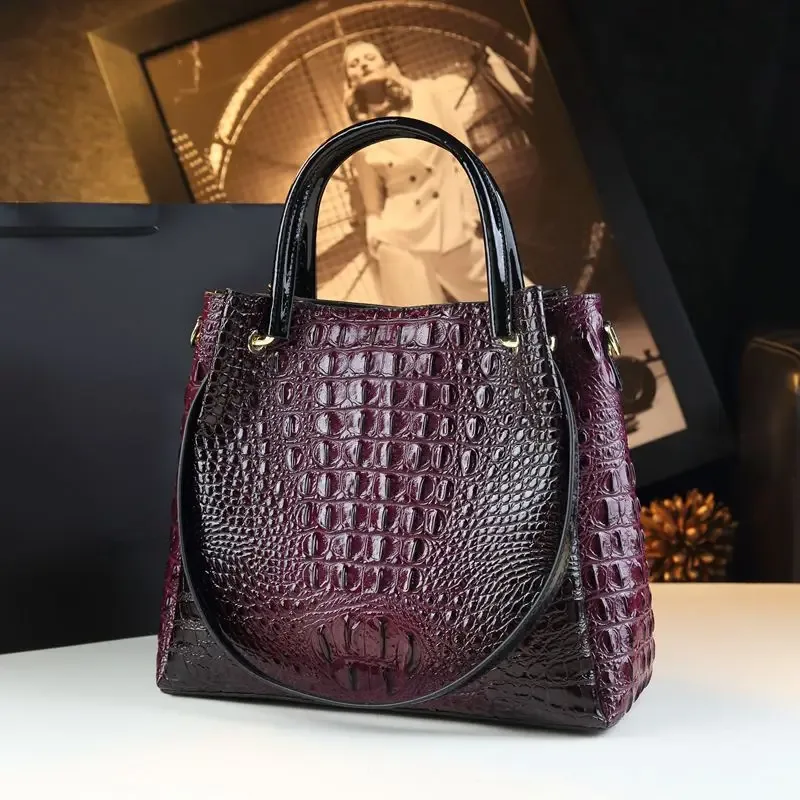 sacs à main rétro en cuir véritable pour femmes, sac fourre-tout à imprimé crocodile, sacs de messager initiés, tendance de la mode, nouveau, e27, 2025