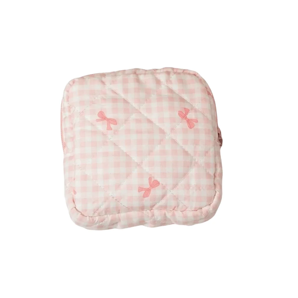sac de rangement pour serviettes hygiéniques à motif à carreaux, sac cosmétique multifonctionnel, mini sac de voyage matelassé portable pour maquillage.