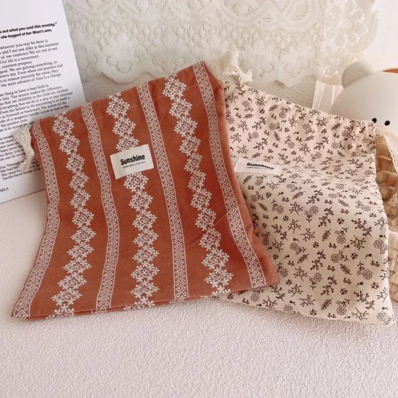 sac de rangement de voyage à proximité extérieure, sac de rangement classé, sacs à cosmétiques à fleurs imprimées, paquet de poche en ficelle de coton