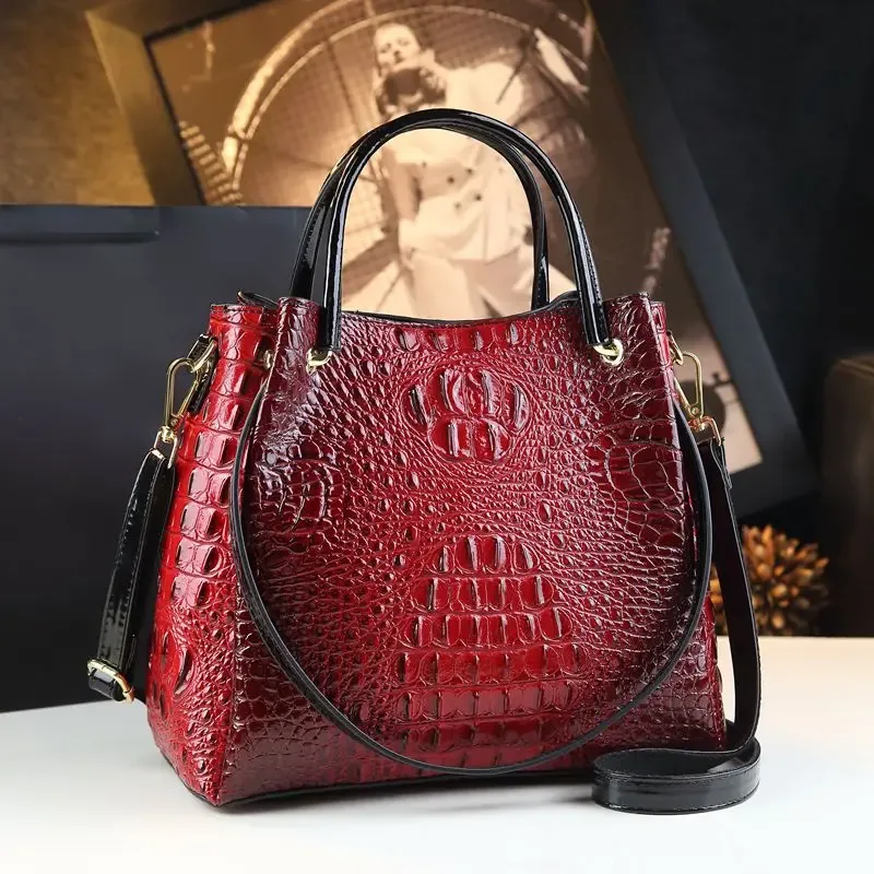 sacs à main rétro en cuir véritable pour femmes, sac fourre-tout à imprimé crocodile, sacs de messager initiés, tendance de la mode, nouveau, e27, 2025