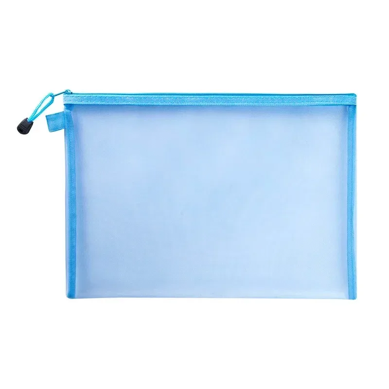 trousse toilette nylon transparent bords bleu gris rose blanc fermeture glissière format a6 voyage cosmétiques maquillage