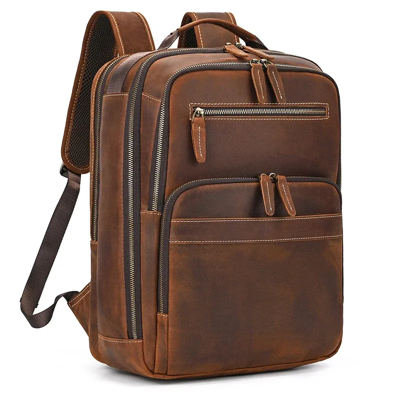 sac à dos rétro en cuir pour hommes d'affaires, sac pour ordinateur portable de 15 à 16 pouces, sac de jour de grande capacité, sac d'école de voyage