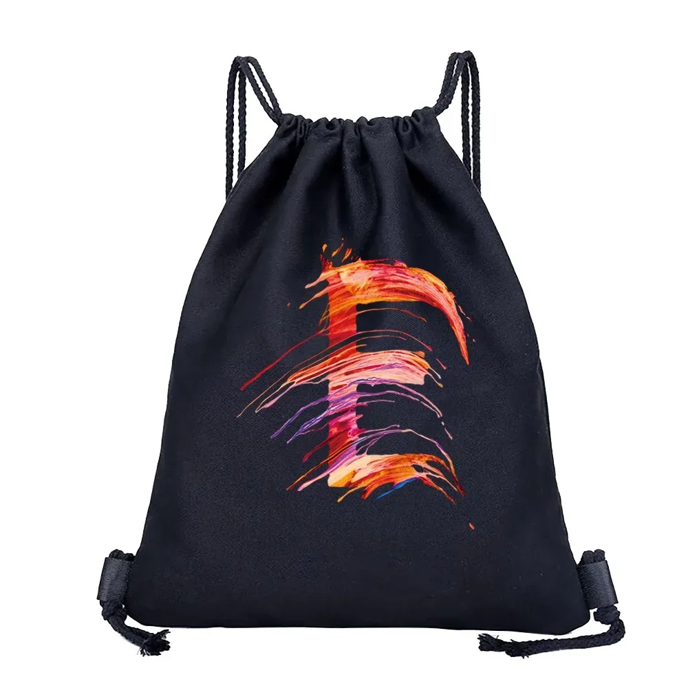sac dos lin noir motif multicolore compact pliable cordon serrage poignées souple grande capacité sports plein air harajuku polyvalent