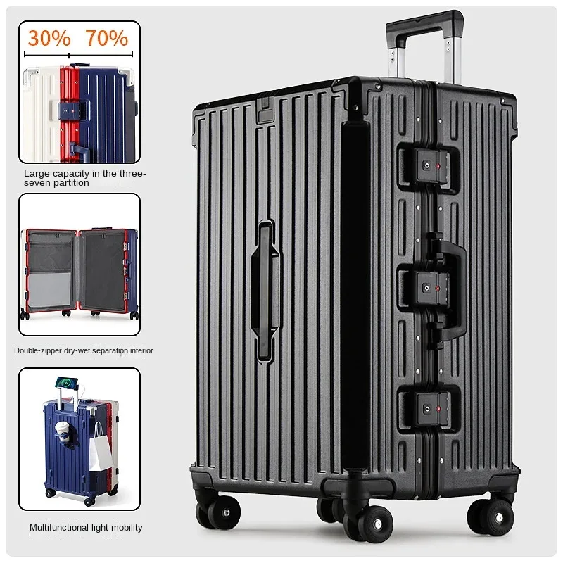 nouvelle valise à cadre en aluminium, capacité importante 3:7, avec serrure à combinaison, multifonctionnelle, à roulettes, pour bagage cabine
