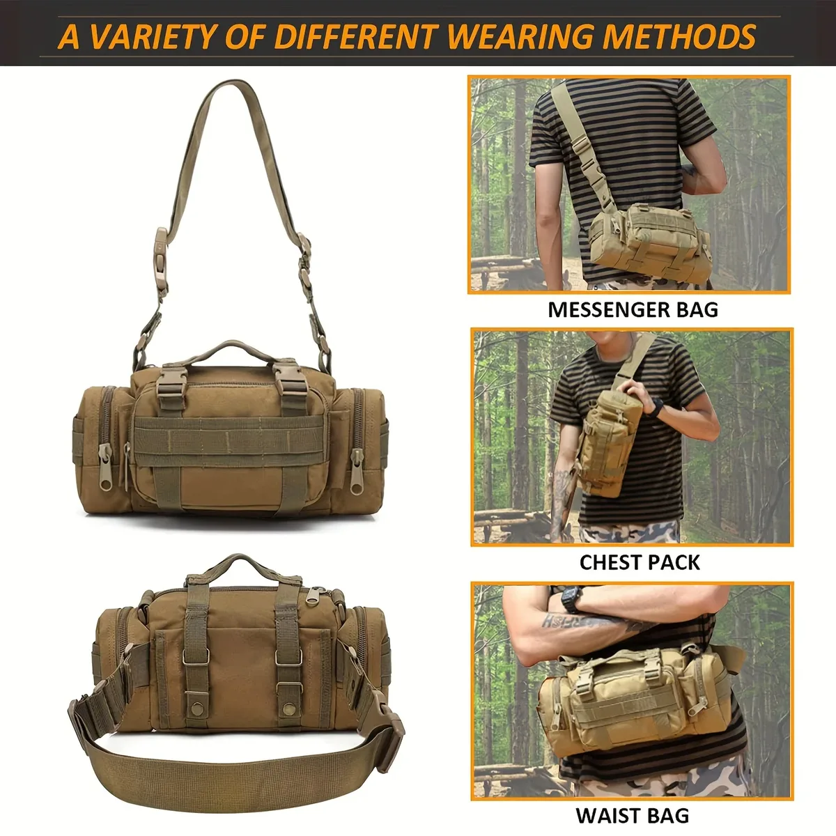 sac banane imperméable pour homme, sac à bandoulière croisé pour la randonnée, l'escalade, la pêche et le camping