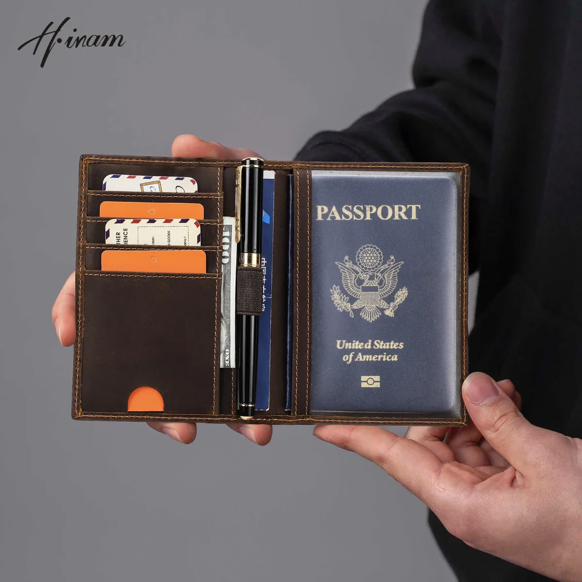 housse de passeport rétro en cuir, blocage rfid pour cartes, portefeuille de voyage, étui organisateur de documents avec 1 porte-stylo pour hommes et femmes