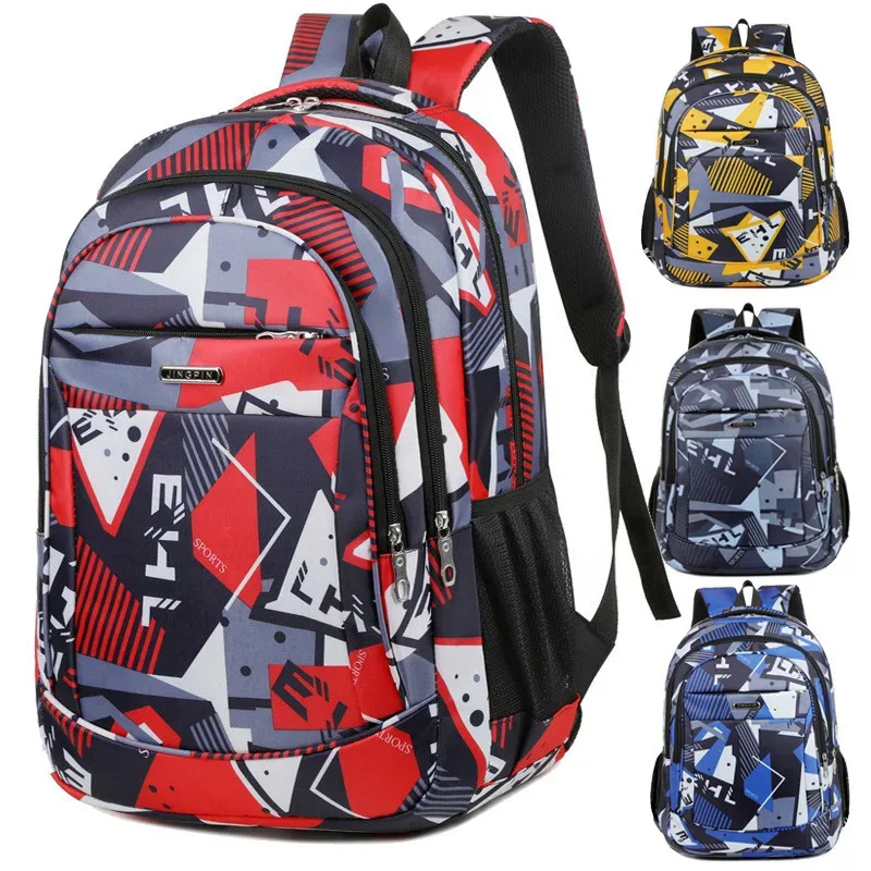 Sac Dos Oxford Université Motif Géométrique Couleur Rouge Bleu Gris Noir Poche Avant Zippée Bandoulière Arquée Imperméable Usage Voyage