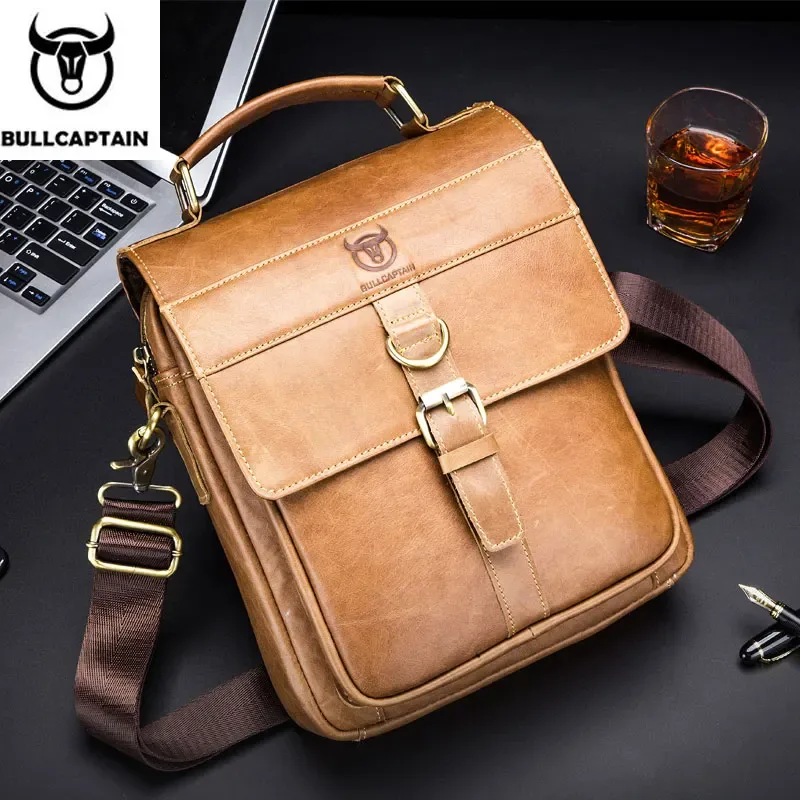 bullcaptain sac à bandoulière en cuir pour hommes, sac à bandoulière d'affaires rétro, sac à main décontracté pour jeunes étudiants de grande capacité