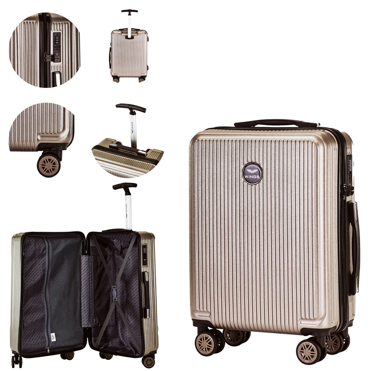 valises au choix : s, m, l — 20'', 24'', 28'' ; valises cabine wings pour wizz air, ryanair et lot ; légères, spacieuses et durables, en polycarbonate à 100 % avec serrure tsa.