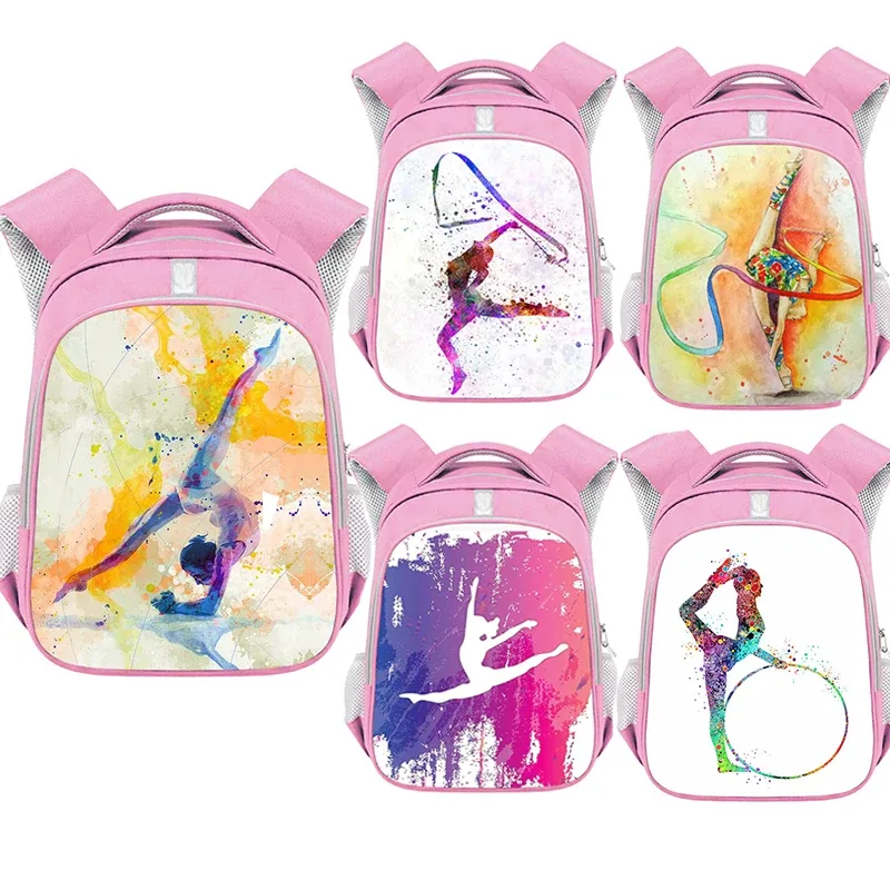 Sac à dos imprimé de gymnastique rythmique pour filles, sac d'école de 13 à 16 pouces, sac de rangement de voyage de grande capacité, sac à dos d'athlète de danse