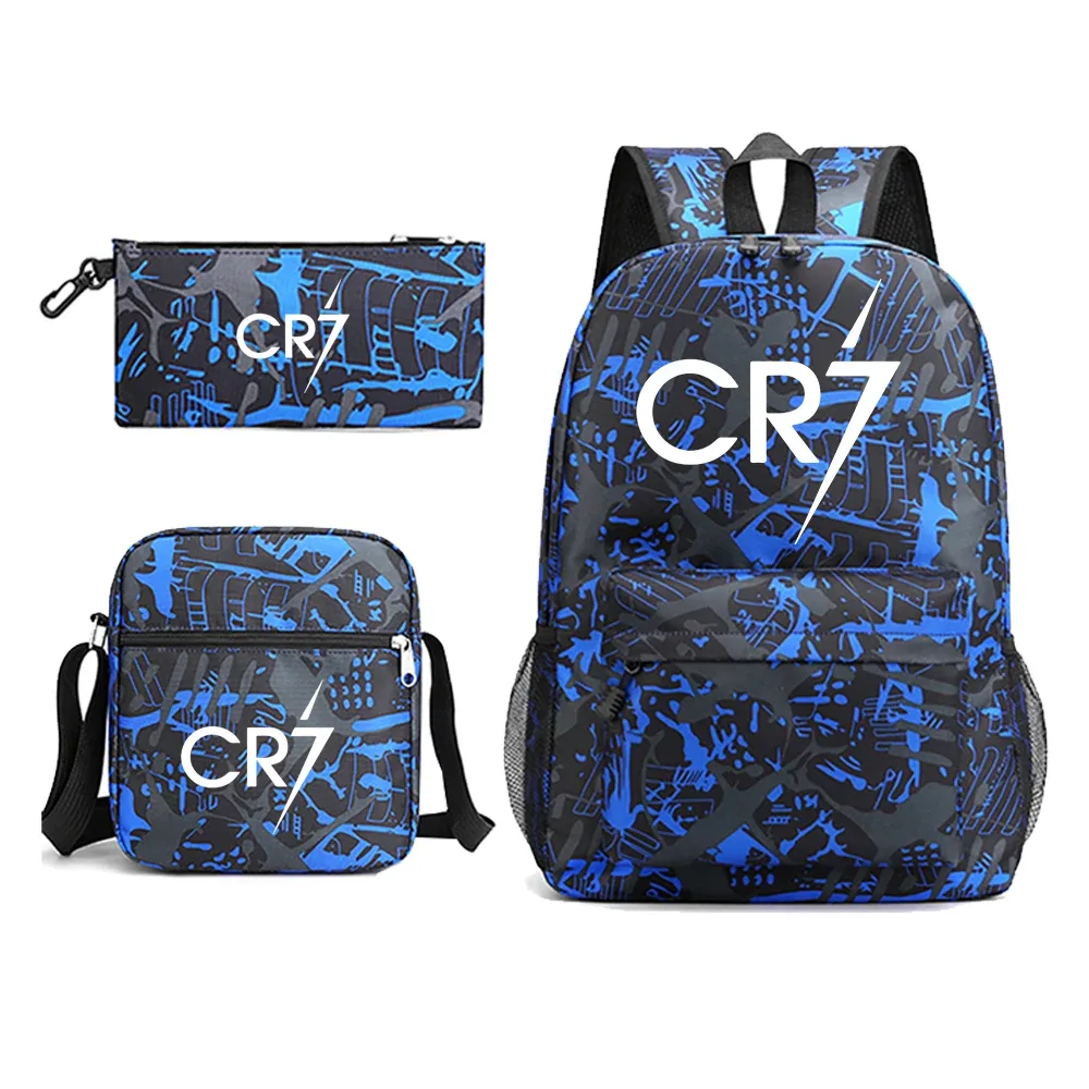 sac à dos d'école cr7 pour garçon et fille adolescent, pour ordinateur portable, 3 pièces, nouveauté