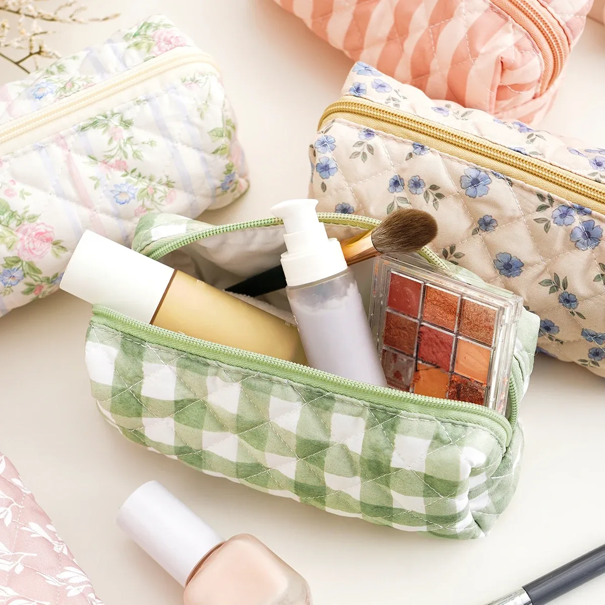 elinfant 1 sac de rangement matelassé imprimé floral, grande trousse de maquillage de voyage esthétique