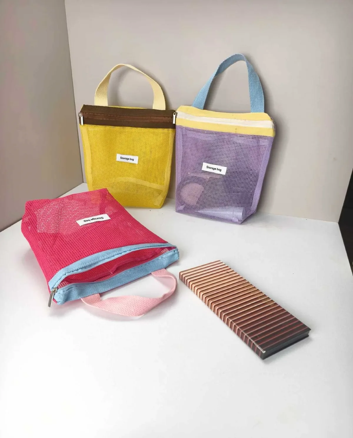 ins style – sac fourre-tout en maille de couleur vive et vibrante, petit sac à cosmétiques, sac à main pliable, trousse de toilette portable, sac de plage pour femmes