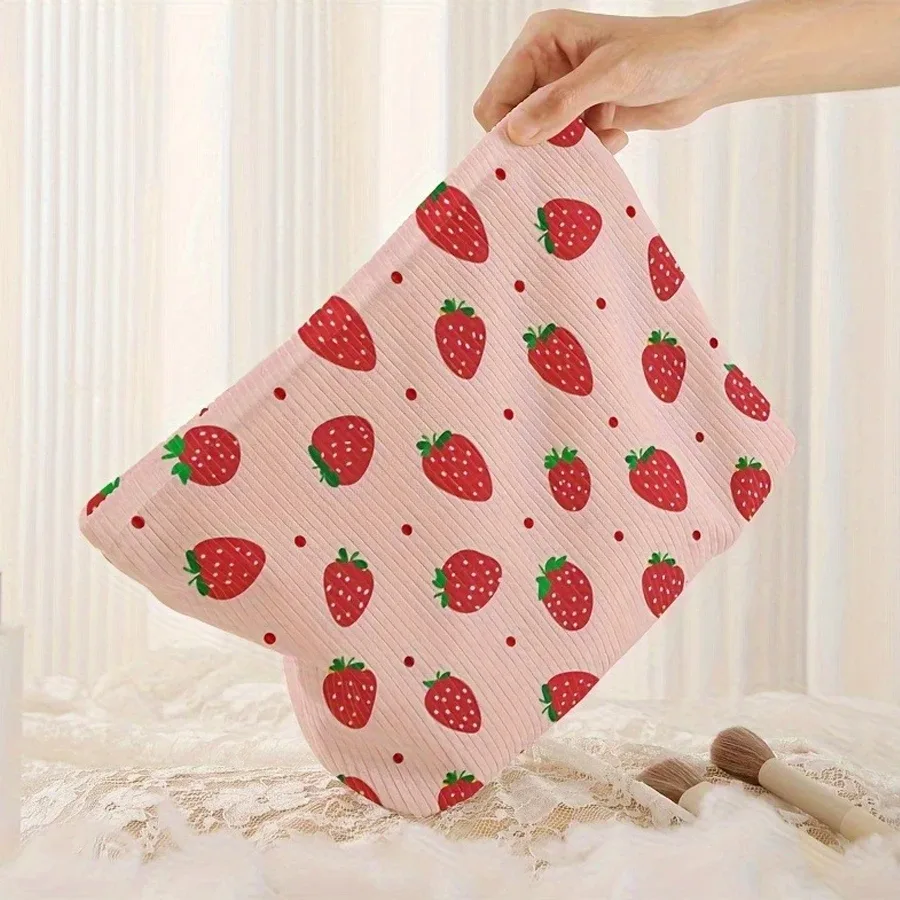 nouvelle pochette à main décontractée et mignonne à motif fraise, pour pinceaux de maquillage, sac de rangement pour cosmétiques, trousse de maquillage grande capacité