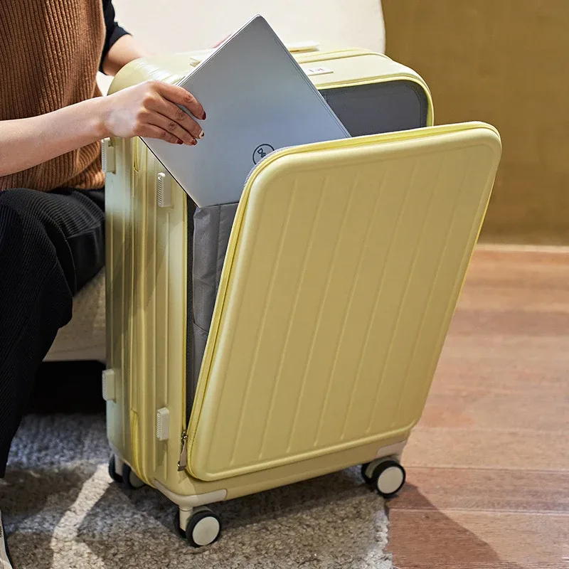 valise de voyage multifonctionnelle avec porte-gobelet, couverture ouverte avant, valise à roulettes, boîte d'embarquement, 20 ", 22", 24 ", 26"
