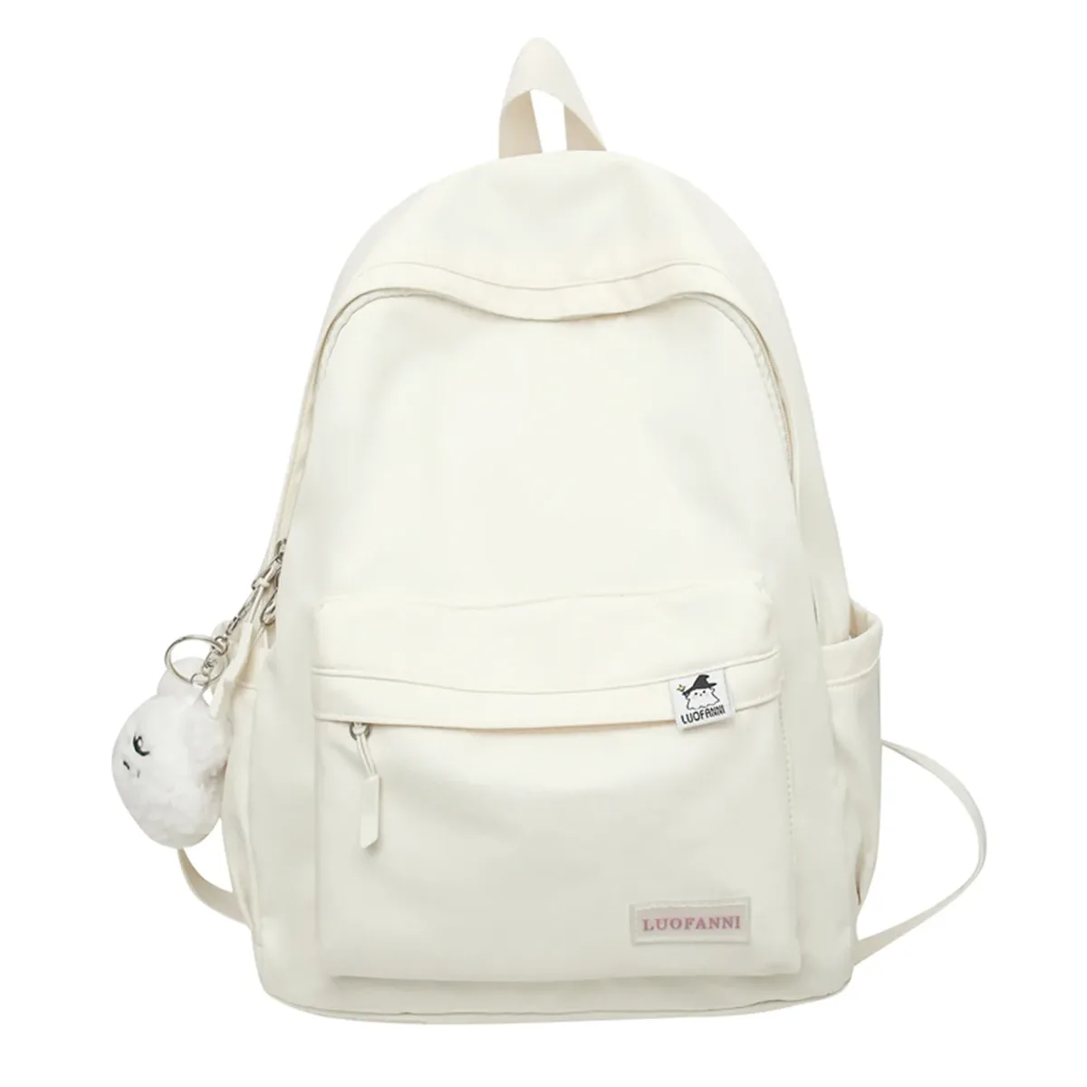 sac dos nylon imperméable vert pastel rouge beige noir poche avant zippée pomponneuse blanche bandoulière arquée usage voyage