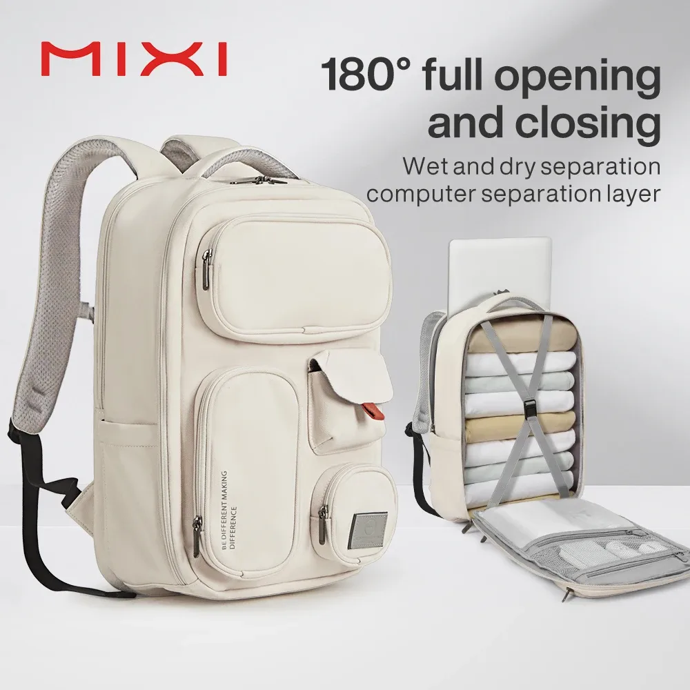 mixi sac à dos extérieur femmes sac de voyage 18 pouces hommes sac à dos étanche ordinateur portable blanc noir bleu