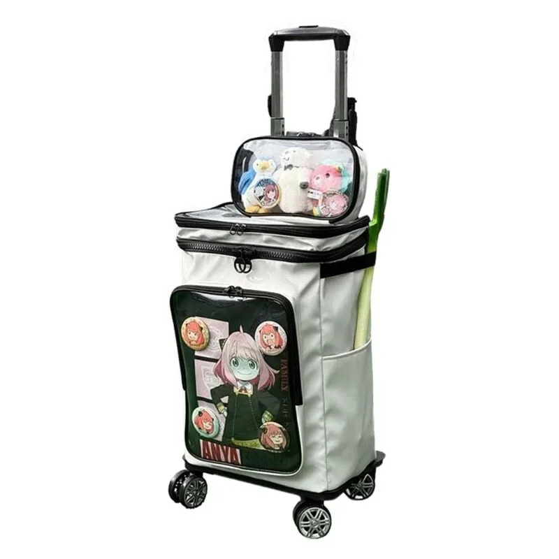 valise polyester noire motif floral rouge bleu bagage rigide 20 pouces voyage adolescents harajuku
