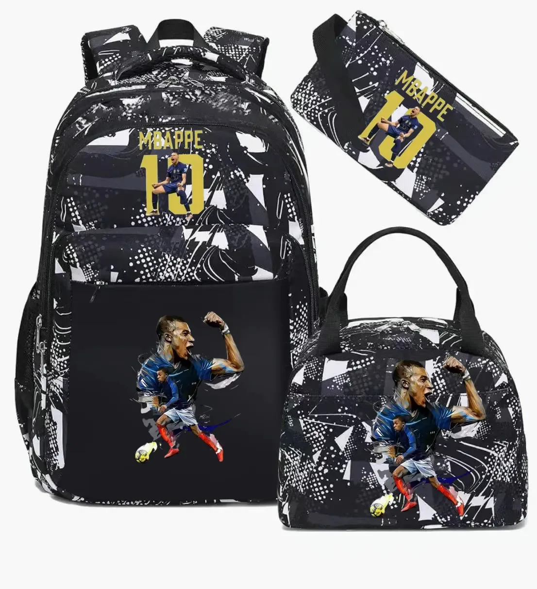 sac à dos m-mbappe camouflage 3 pièces, sacs d'école pour ordinateur portable, pour garçons et filles, sacs de voyage décontractés pour femmes et hommes, mochila