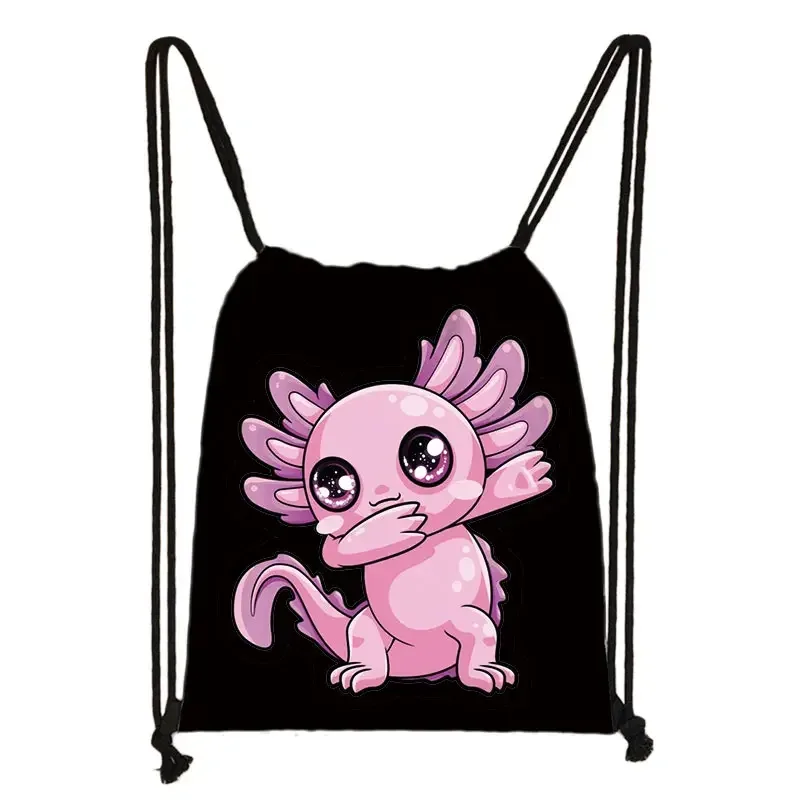 kawaii dessin animé axolotl poisson jouant des jeux vidéo sac à dos tours de mer axolotl/fouron harajuku sacs à cordon sac de voyage en toile