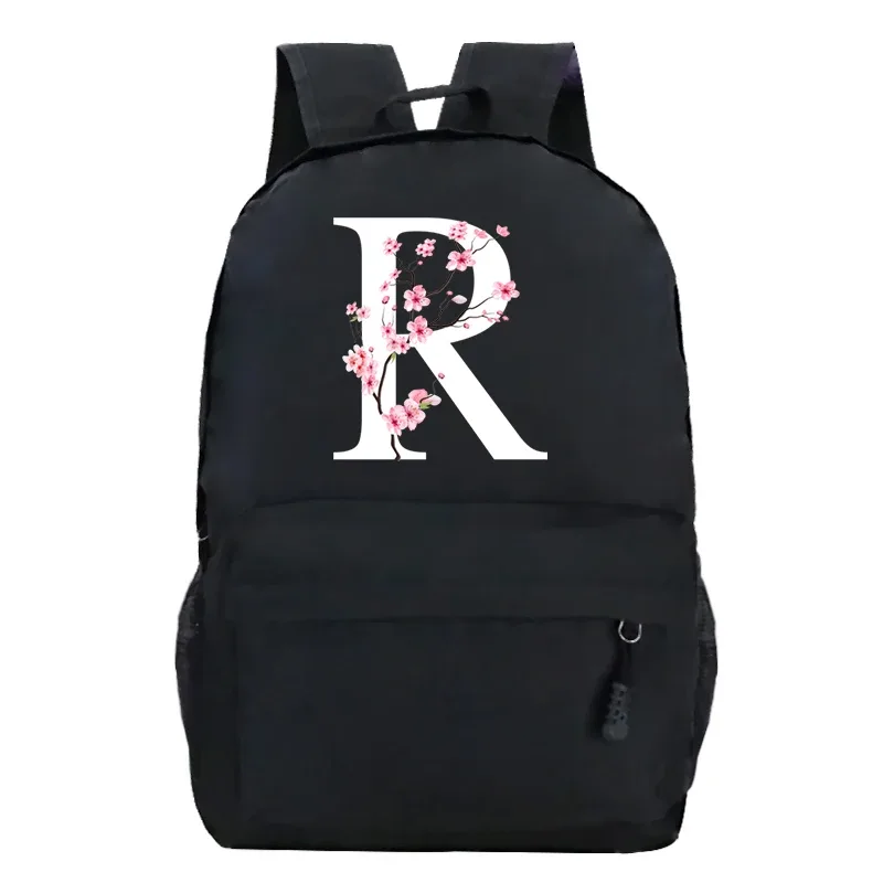 sacs à dos d'école pour jeunes sakura fleur a-z alphabet grande capacité toile harajuku mode fermeture éclair esthétique épaules sacs noirs